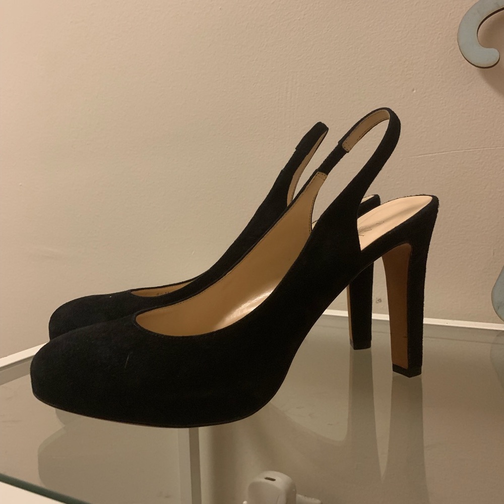 Talbots sling back black suede pumps